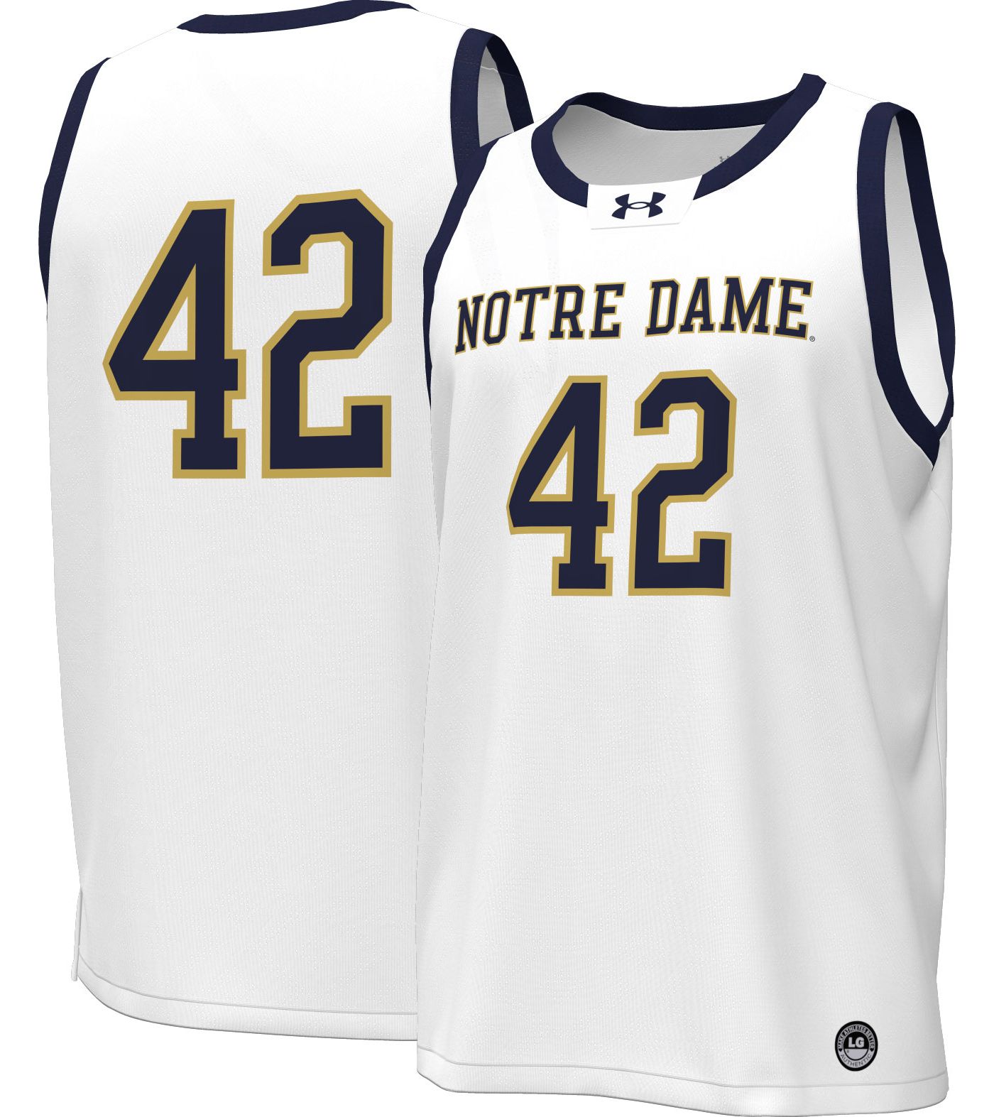 Under Armour Men s Notre Dame Fighting Irish 42 White Replica Basketball Jersey XL