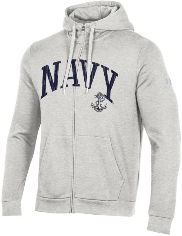 Under Armour Men's Navy Midshipmen Silver Heather All Day Full-Zip Hoodie