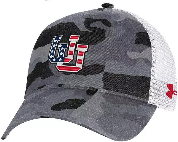 Under Armour Men's Utah Utes Camo USA Adjustable Trucker Hat, Black