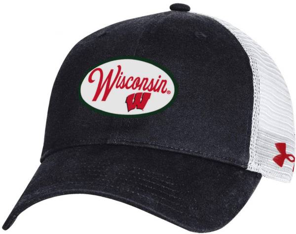 Under Armour Men's Wisconsin Badgers Black Washed Performance Cotton Adjustable Trucker Hat product image
