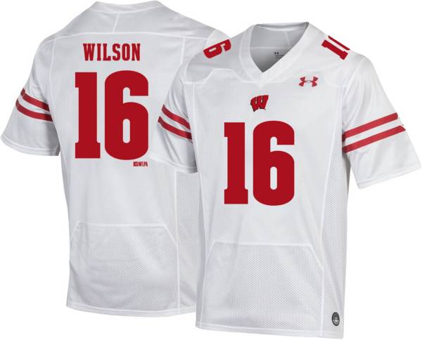 Under Armour Men's Wisconsin Badgers Russell Wilson #16 White Replica Football Jersey, Medium