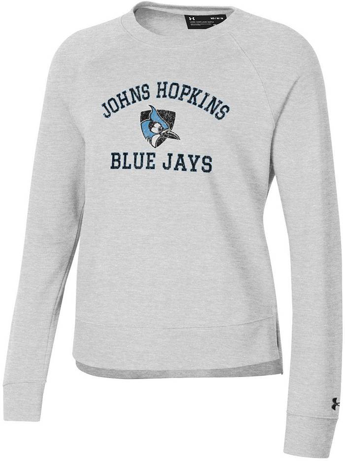 Under Armour Women's Johns Hopkins Blue Jays Silver Heather All Day Arched Logo Crew Pullover Sweatshirt, Small, Gray
