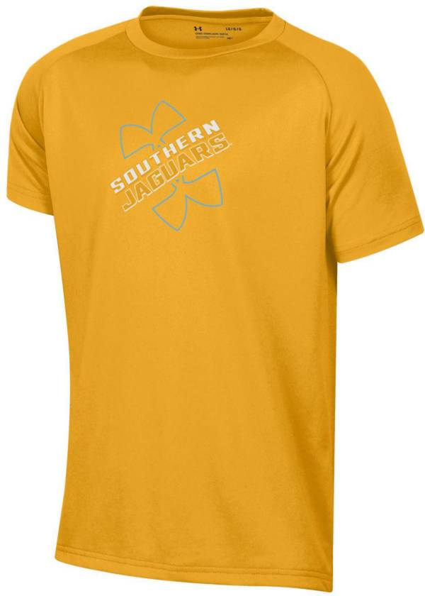 Under Armour Youth Southern University Jaguars Gold Logo Lockup Tech Performance TShirt Dick