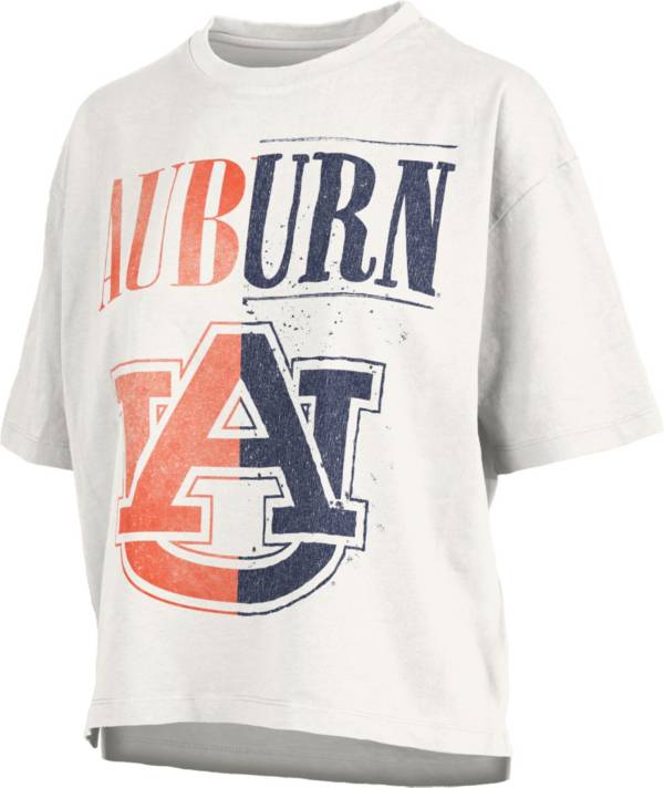 Pressbox Women's Auburn Tigers White Oversized Motley Crewneck TShirt