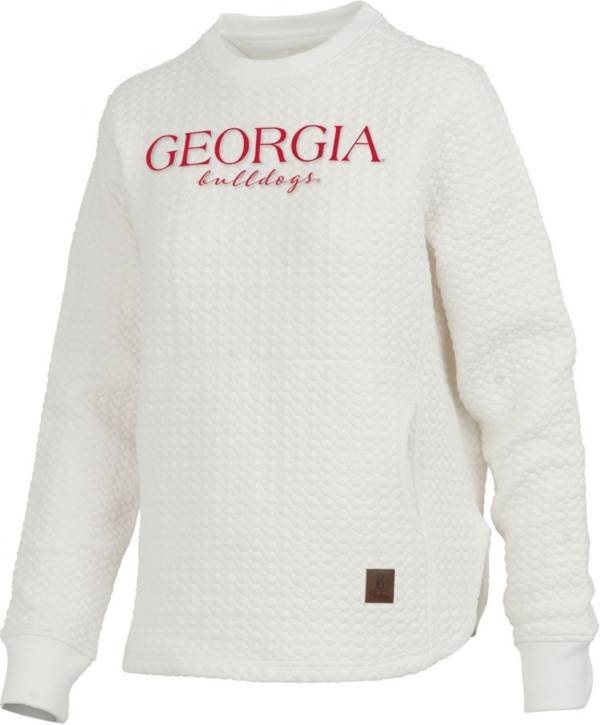 Women's Pressbox White Georgia Bulldogs Comfy Cord Vintage Wash Basic Arch  Pullover Sweatshirt