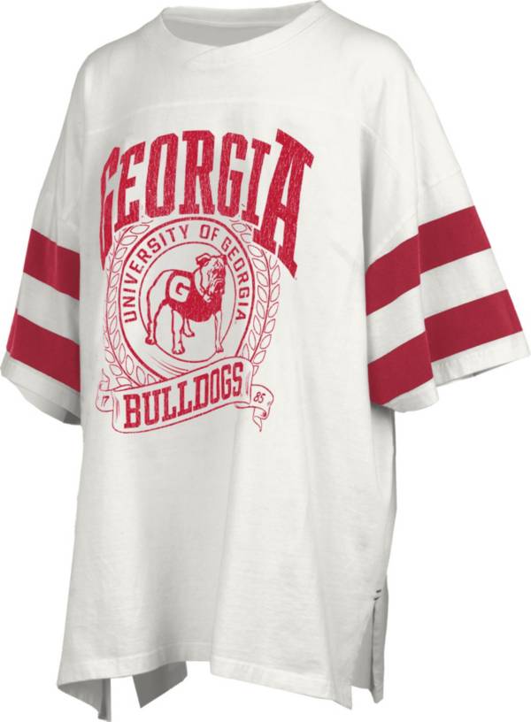 Pressbox Women's Georgia Bulldogs White Oversized Rock N' Roll Crewneck T- Shirt