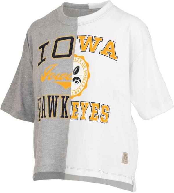 Pressbox Women's Iowa Hawkeyes Grey & White Half and Half T-Shirt ...