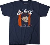 BreakingT Men's Houston Astros Justin Verlander 'He's Back ' Navy Graphic  T-Shirt