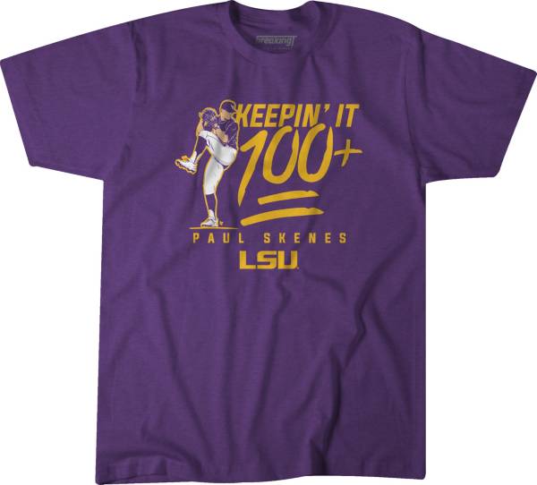 BreakingT LSU Tigers Purple Paul Skenes Keepin' It 100+ Baseball T-Shirt product image