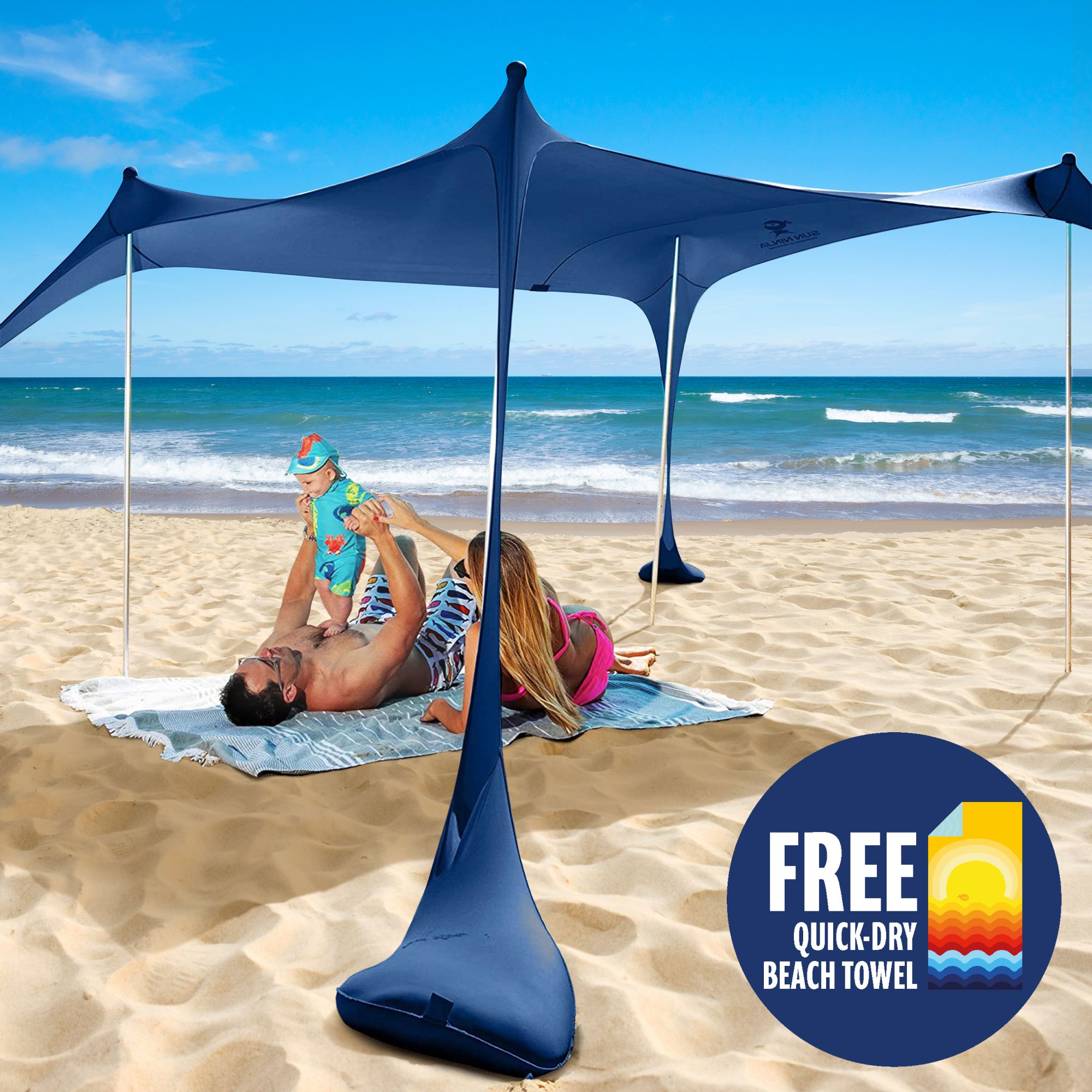 NINJA TENT（DarkGray)　＋　NINJA STICK Free Shipping! Sun Ninja Pop-Up Beach Tent 10x10.5 ft Turquoise