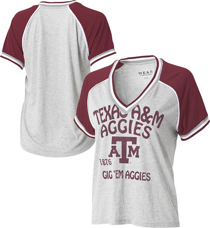 Wear by Erin Andrews Women's Texas A&M Aggies Grey Raglan Short Sleeve V-Neck T-Shirt, XL, Gray