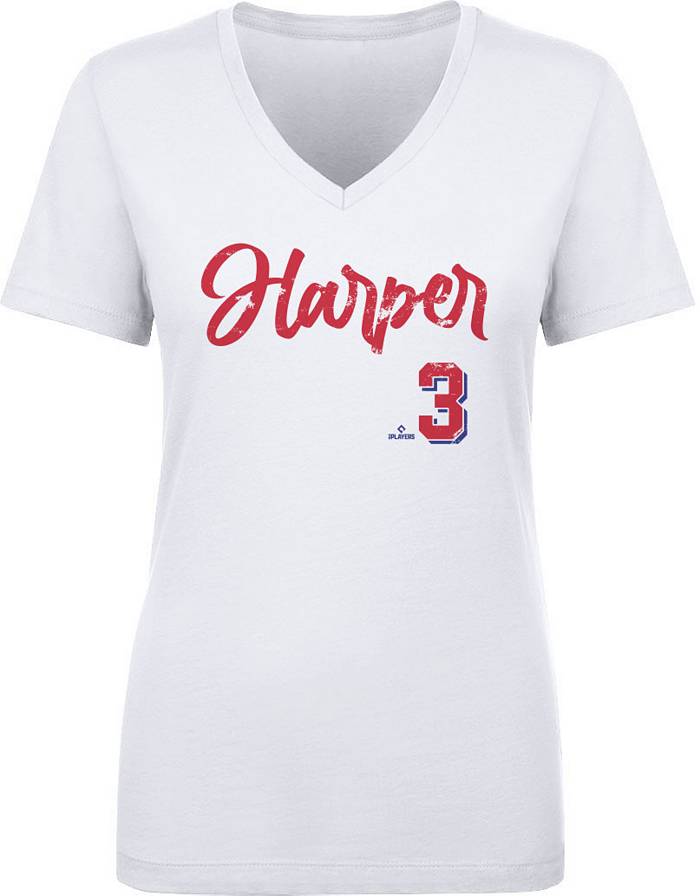 500 Level Women's Philadelphia Phillies Bryce Harper #3 White V-Neck T-Shirt