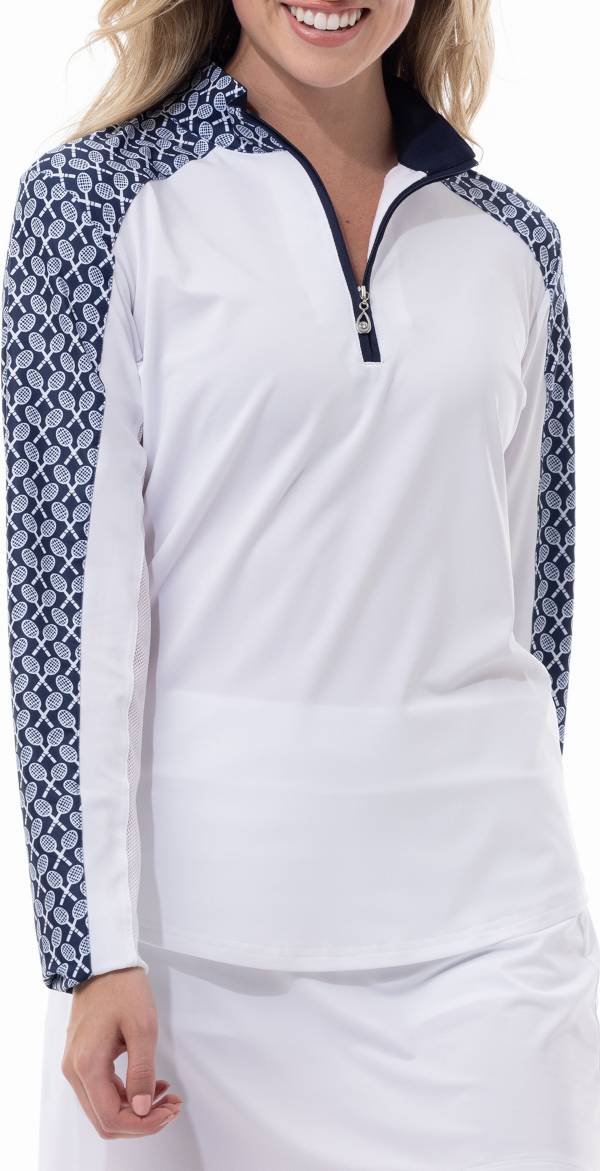 SanSoleil Women's SolCool Long Sleeve Mock Neck Color Block Tennis