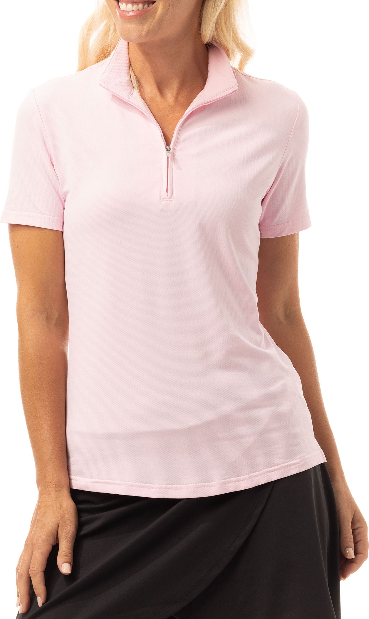 SanSoleil Women's SolTek Printed Short Sleeve 1/4 Zip Golf Shirt