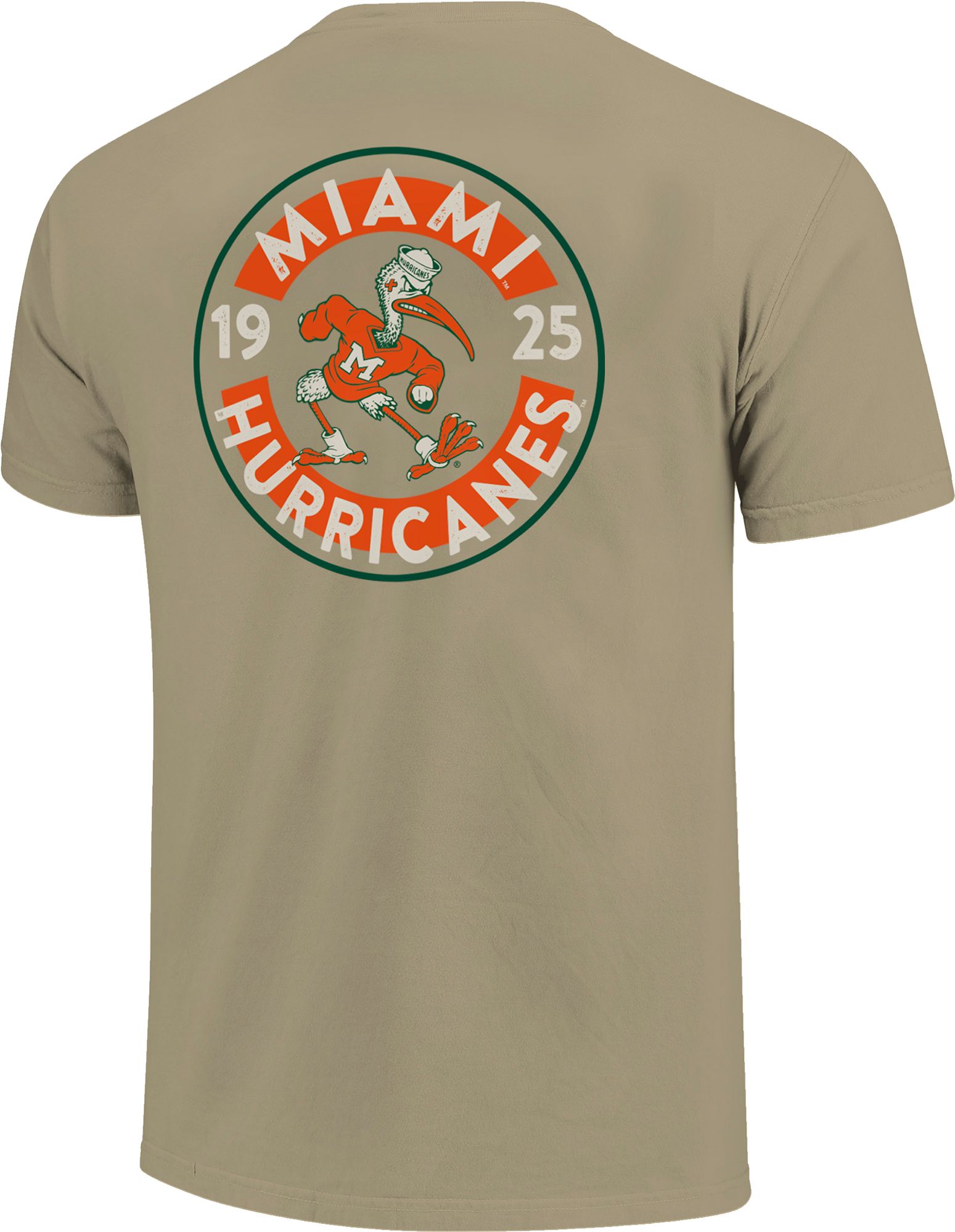 Image One Men's Miami Hurricanes Khaki Mascot Circle T-Shirt product image