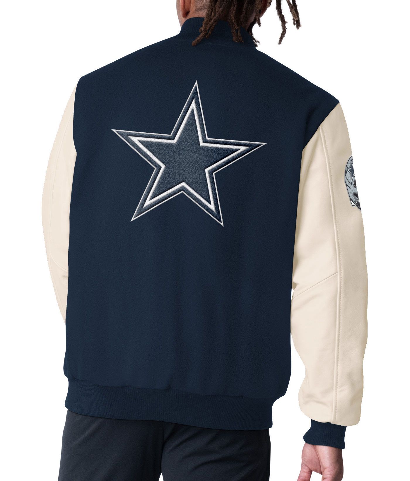 Dallas cowboy leather letterman factory quarterb