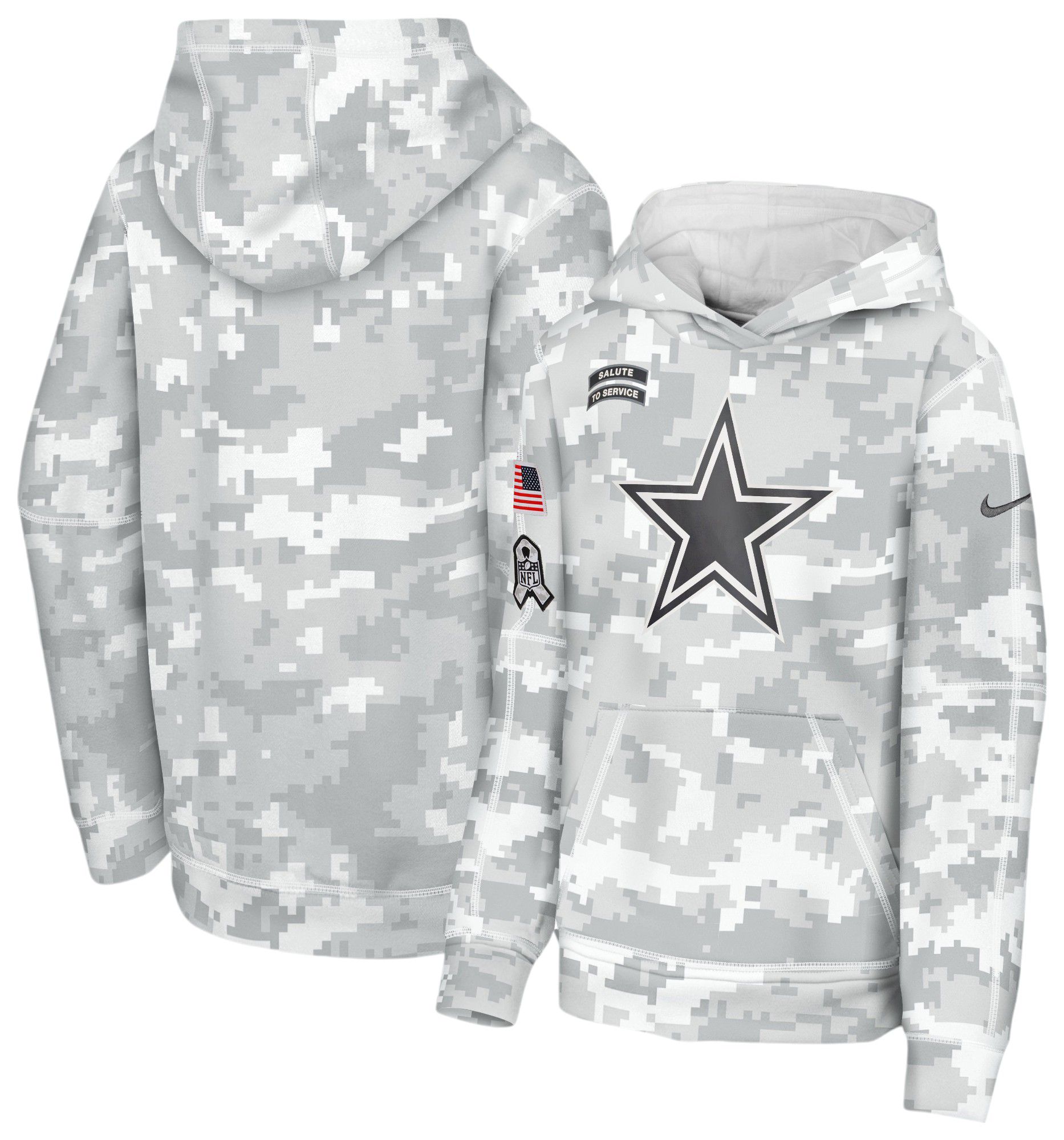 Nike Youth Dallas Cowboys Salute to Service 2024 White Camo Pullover Hoodie product image