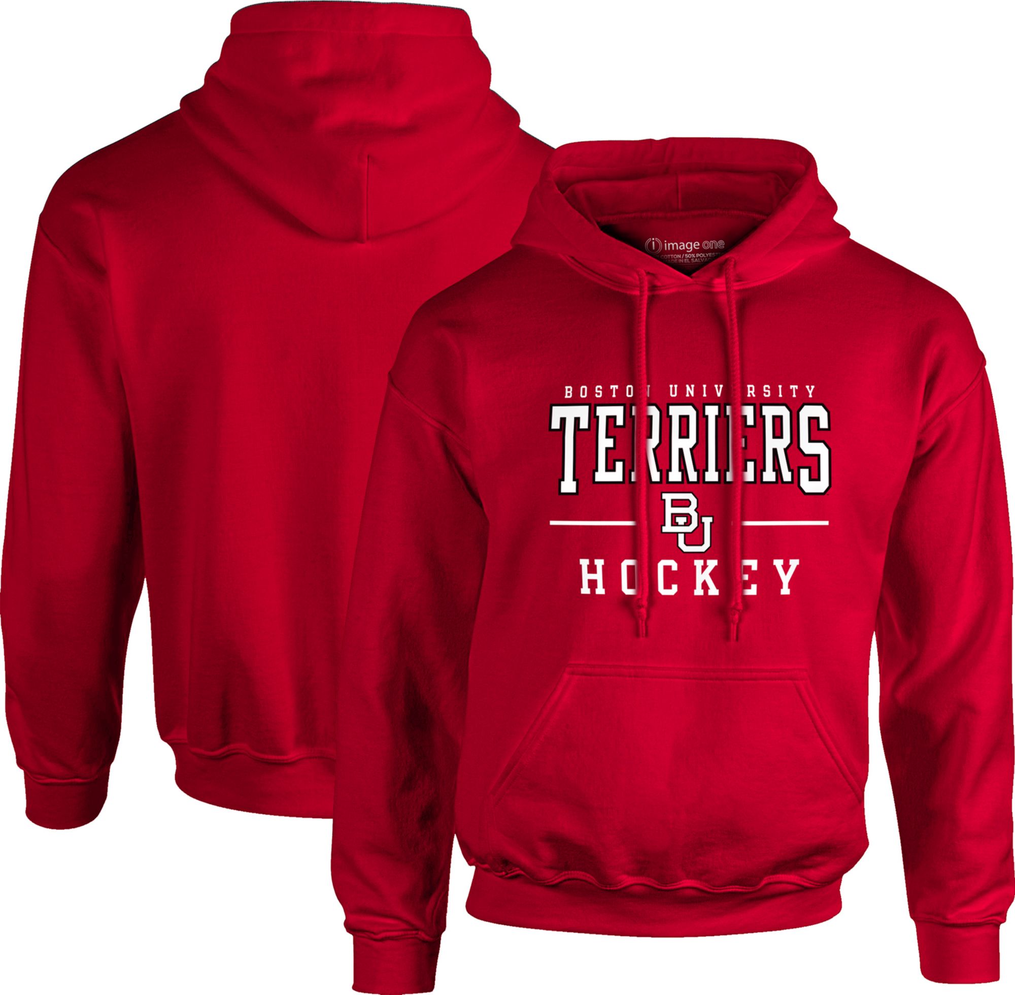 Image One Men's Boston Terriers Scarlet Hockey Line Fleece Pullover Hoodie product image