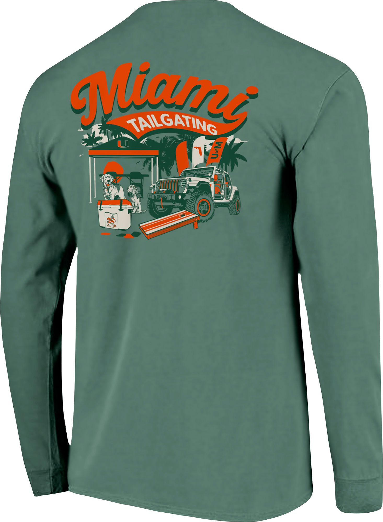 Image One Men's Miami Hurricanes Green Tailgate Scene Long Sleeve T-Shirt product image