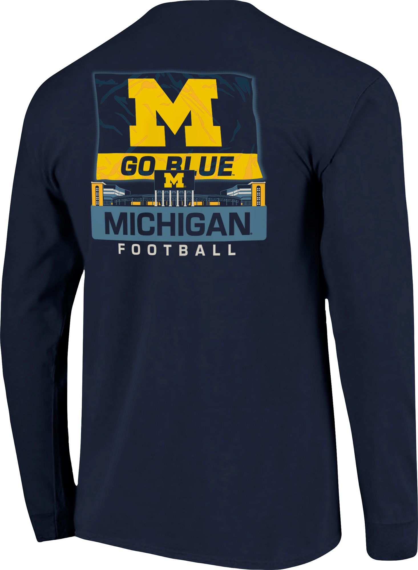 Image One Men's Michigan Wolverines Blue Stadium Flag Long Sleeve T-Shirt product image