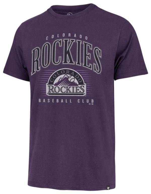 47 Men's Colorado Rockies Purple Double Header Cooperstown Franklin T-Shirt