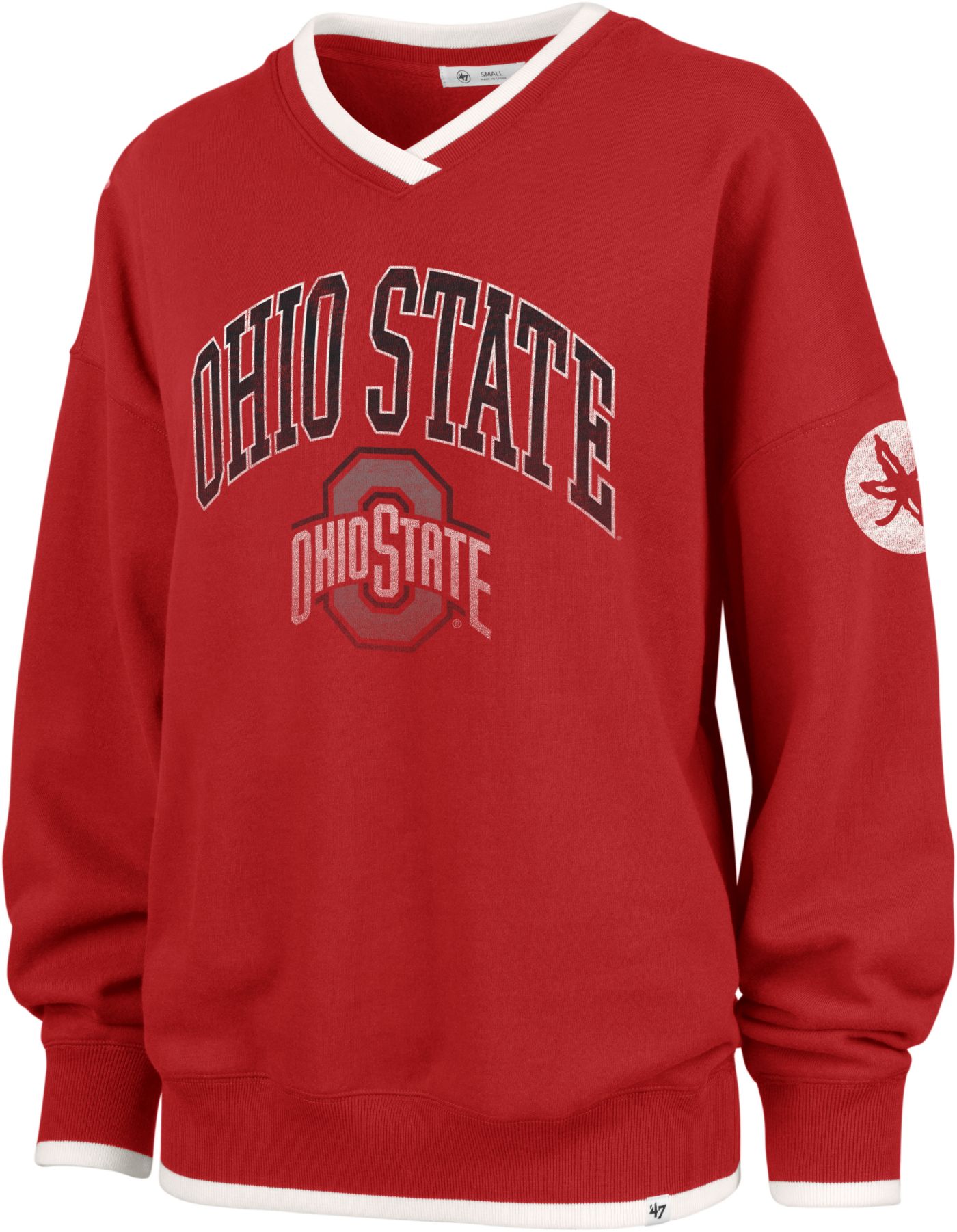 47 Women s Ohio State Buckeyes Racer Red Club House 80s Crew Pullover Sweatshirt Small