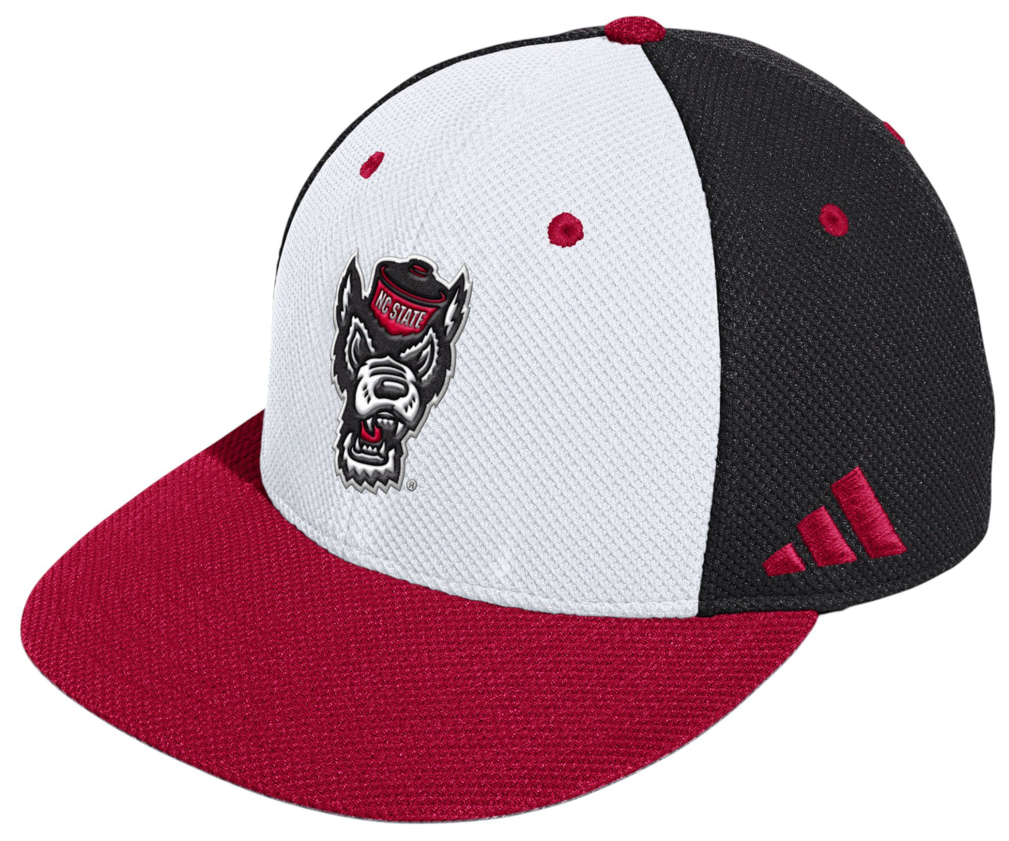 adidas Adult NC State Wolfpack White/Black/Red Wool Fitted Hat product image