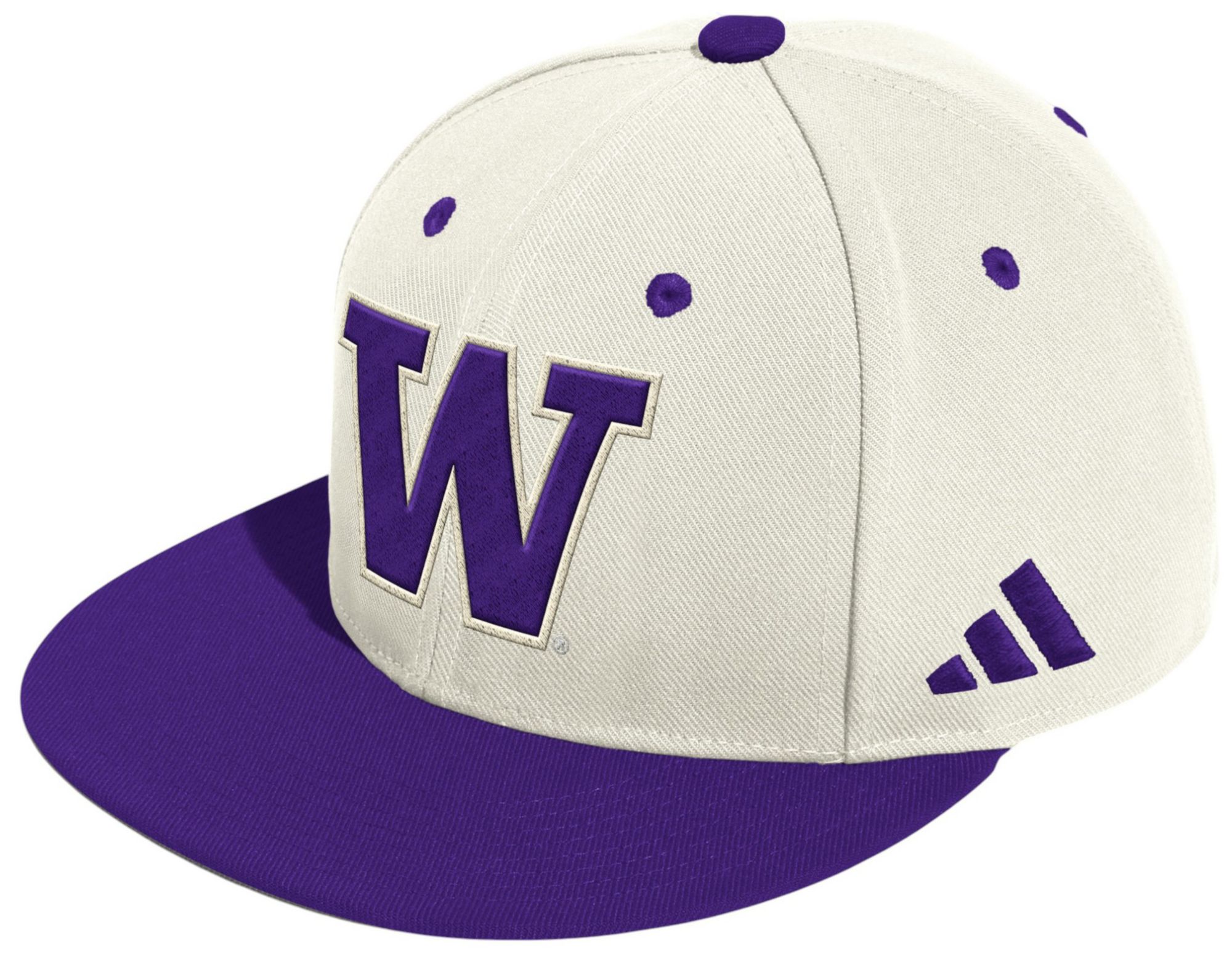 adidas Adult Washington Huskies White/Purple Gold Standard Wool Fitted Hat product image