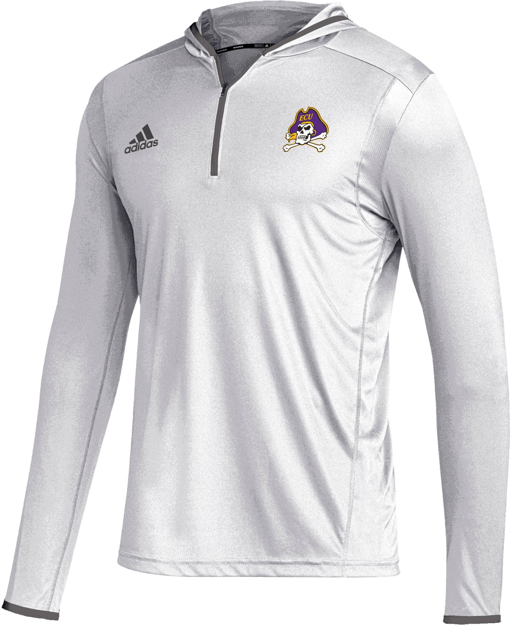 adidas Men's East Carolina Pirates White Team Issue Hooded 1/4 Zip Shirt