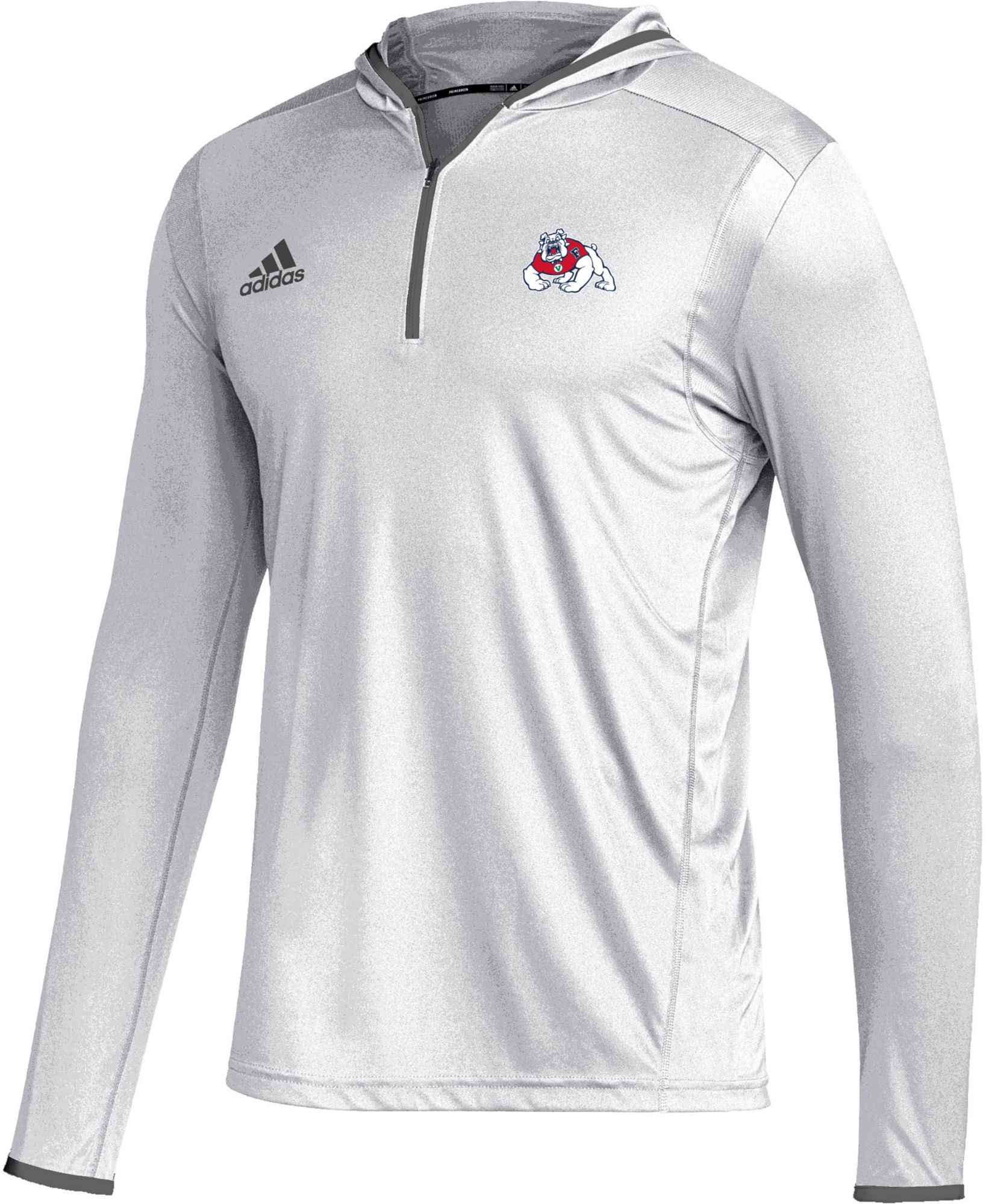 adidas Men's Fresno State Bulldogs White Team Issue Hooded 1/4 Zip Shirt