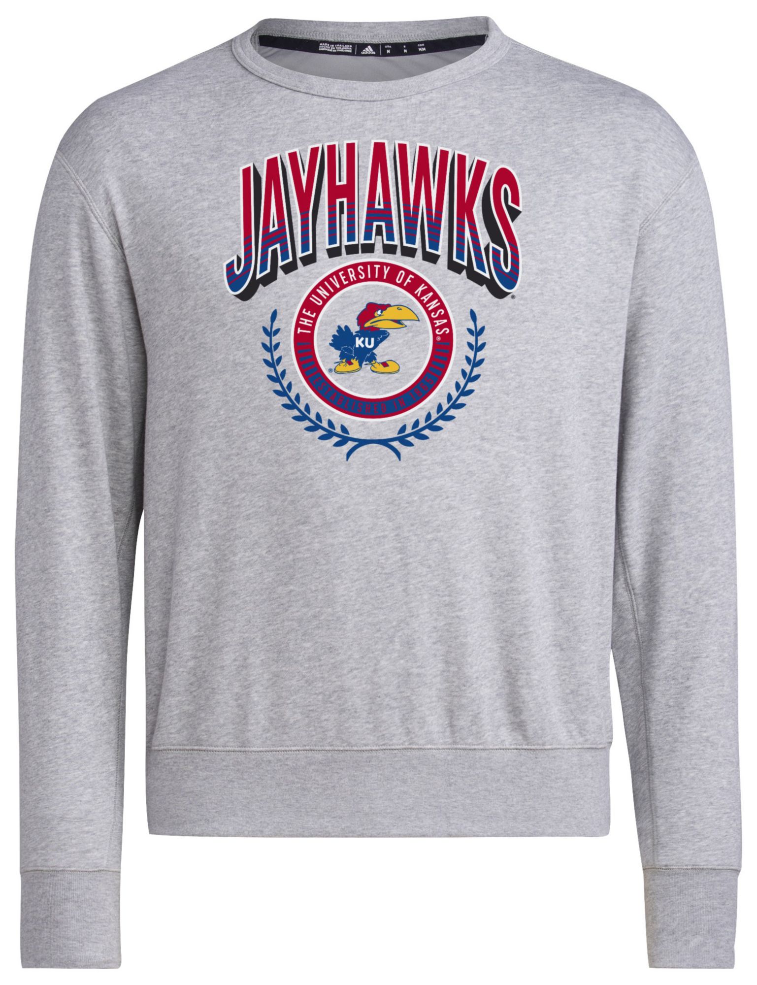 adidas Men's Kansas Jayhawks Grey Vintage Pullover Crew Sweatshirt product image