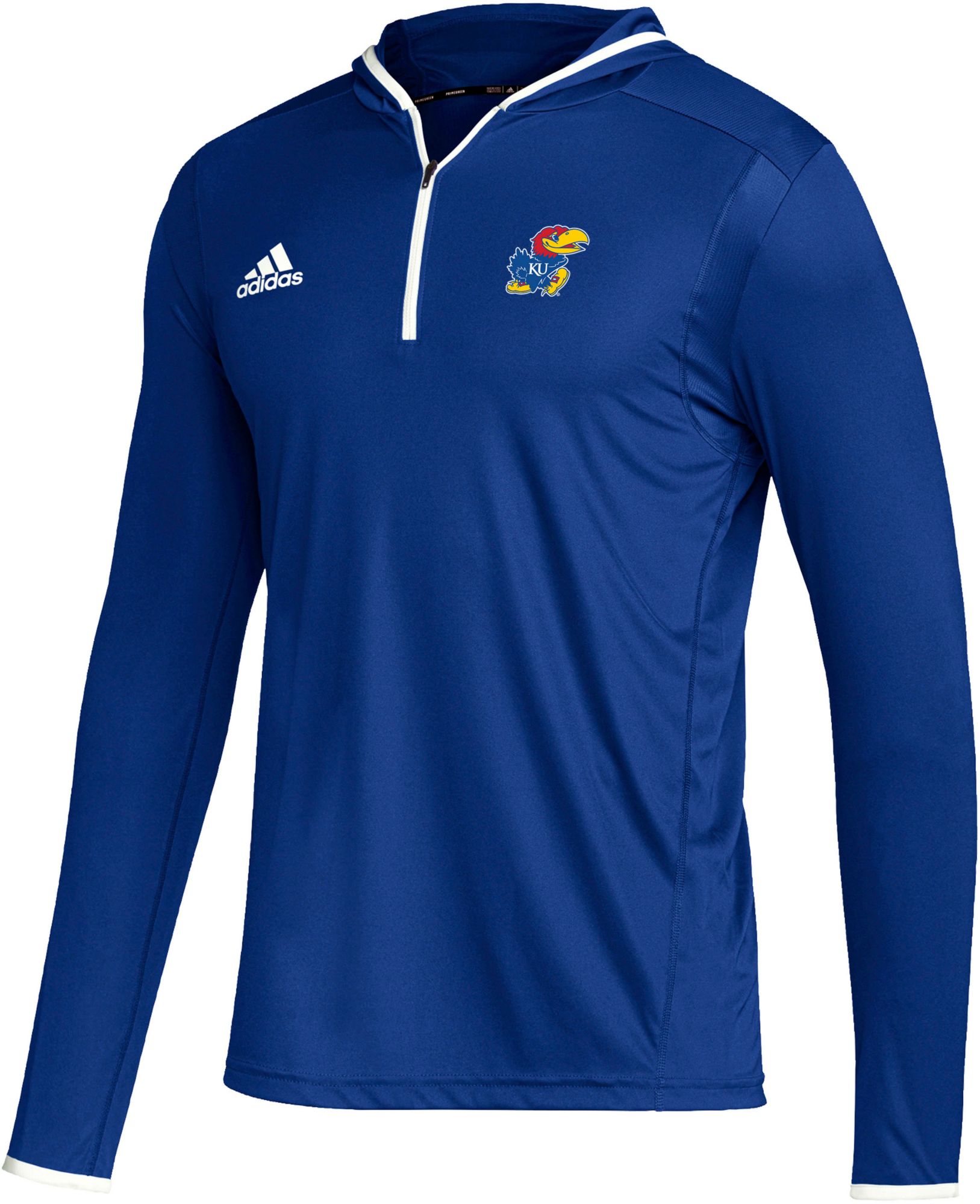 adidas Men's Kansas Jayhawks Royal Team Issue Hooded 1/4 Zip Shirt