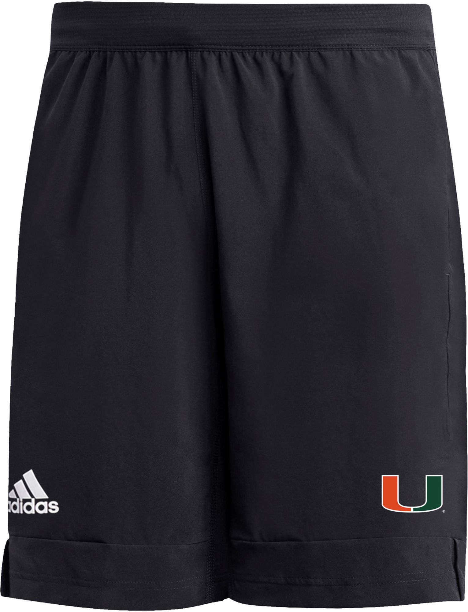 adidas Men's Miami Hurricanes Black 9” Heat Ready Woven Shorts product image