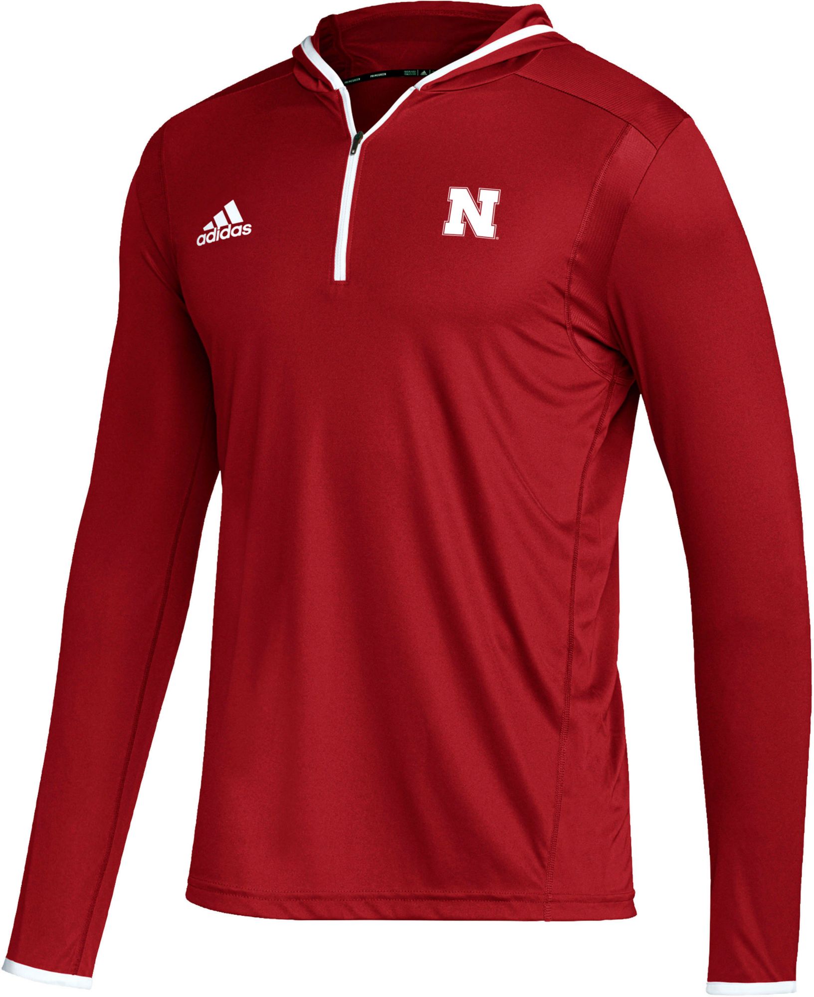 adidas Men's Nebraska Cornhuskers Red Team Issue Hooded 1/4 Zip Shirt