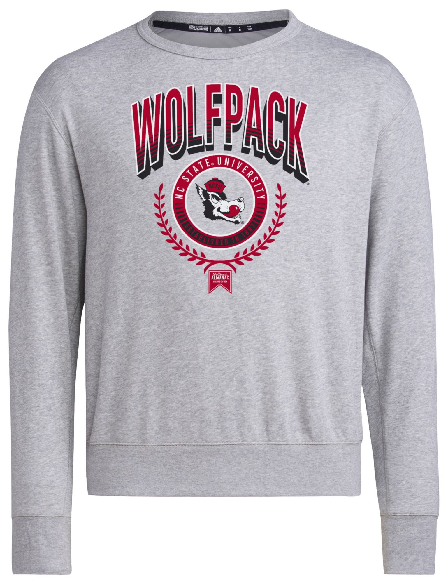 adidas Men's NC State Wolfpack Grey Vintage Pullover Crew Sweatshirt product image