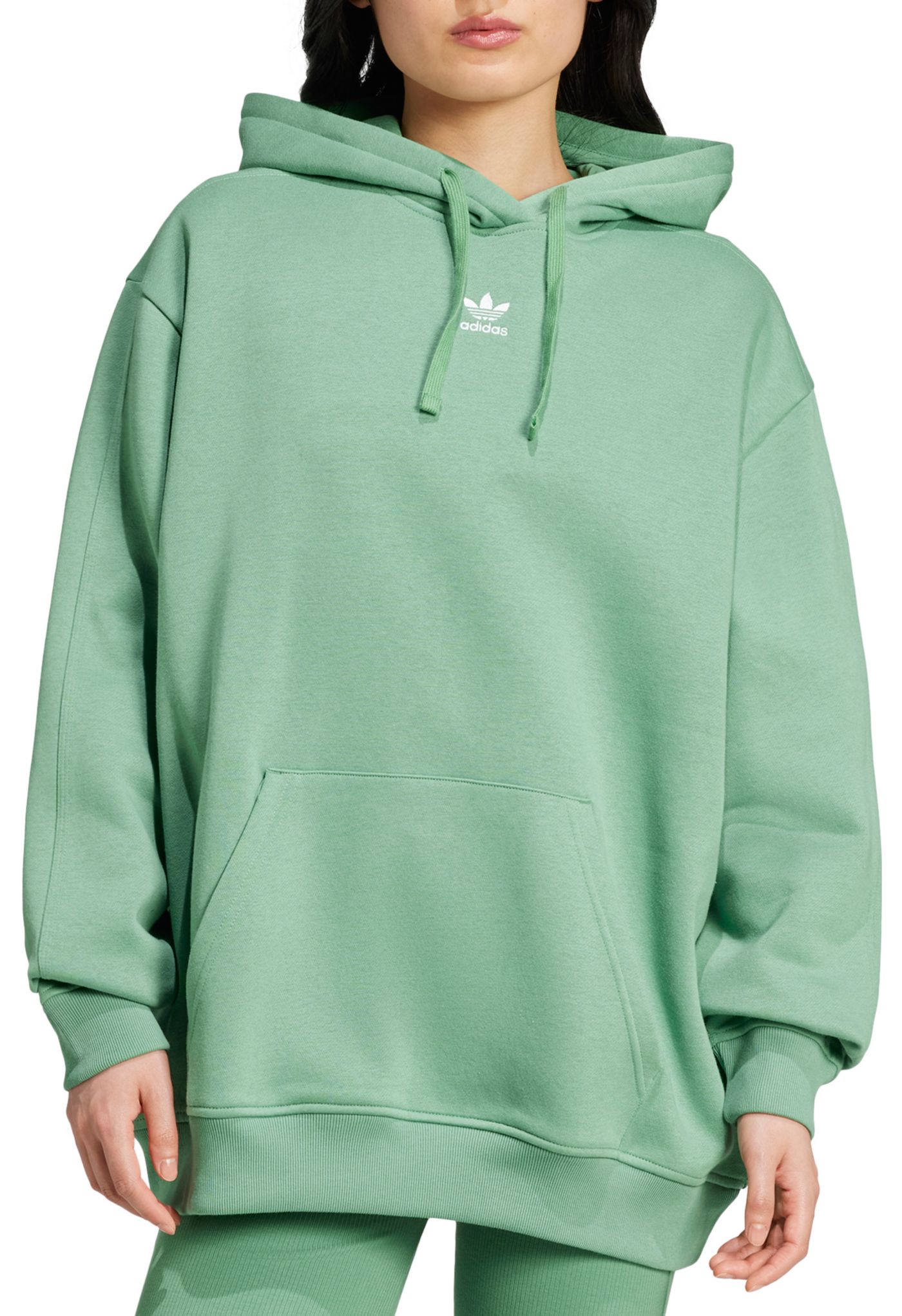 Adidas Originals Essentials Oversized Women s Green Fleece Hoodie Size XL Fleece Polyester Cotton