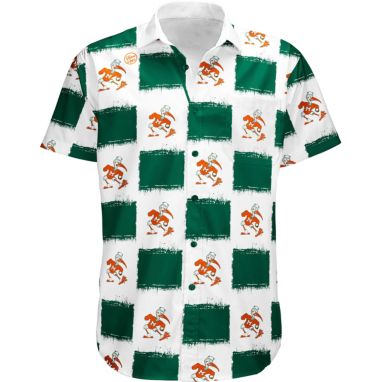 sorry, Dyme Lyfe Men's Miami Hurricanes White Block Logo Print Button-Up Shirt is currently out of stock