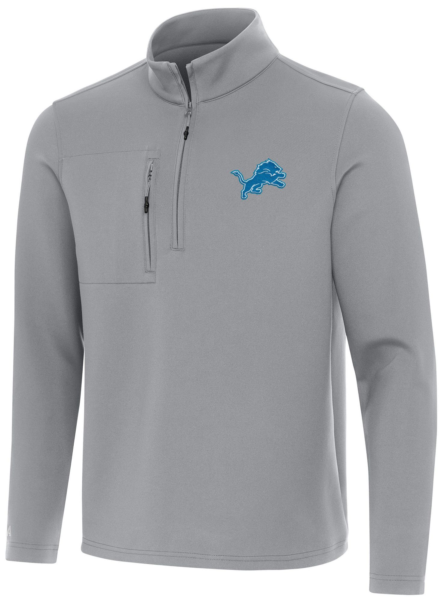 Antigua Men's Detroit Lions Grey Insider Quarter-Zip Pullover Shirt product image