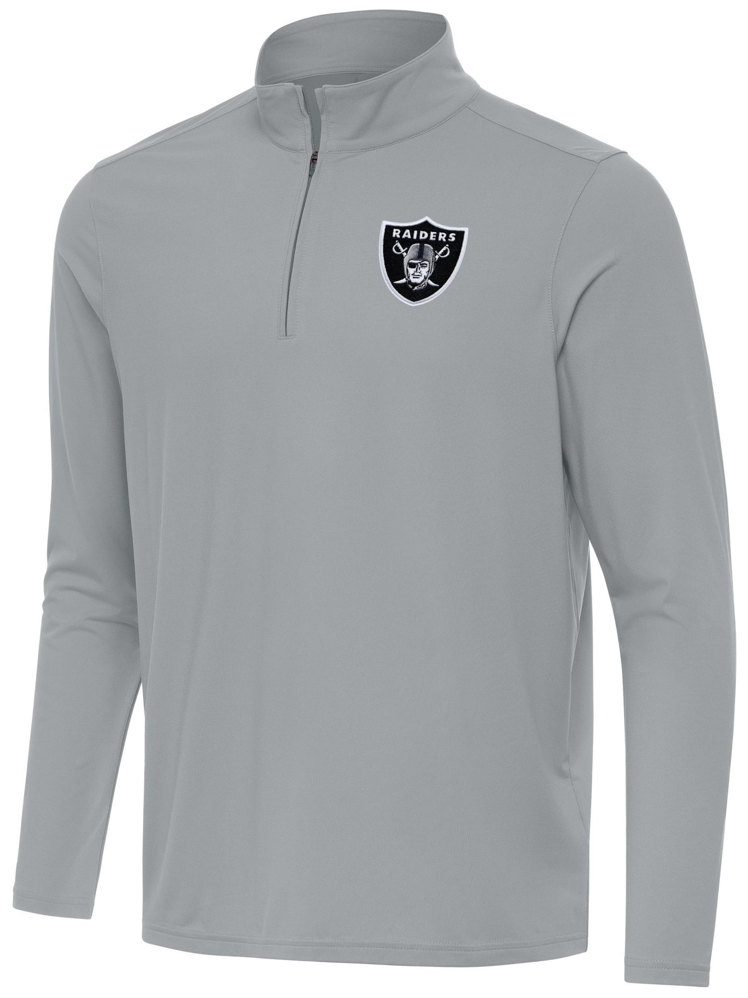Antigua Men's Las Vegas Raiders Intent Grey Quarter-Zip Pullover Shirt product image