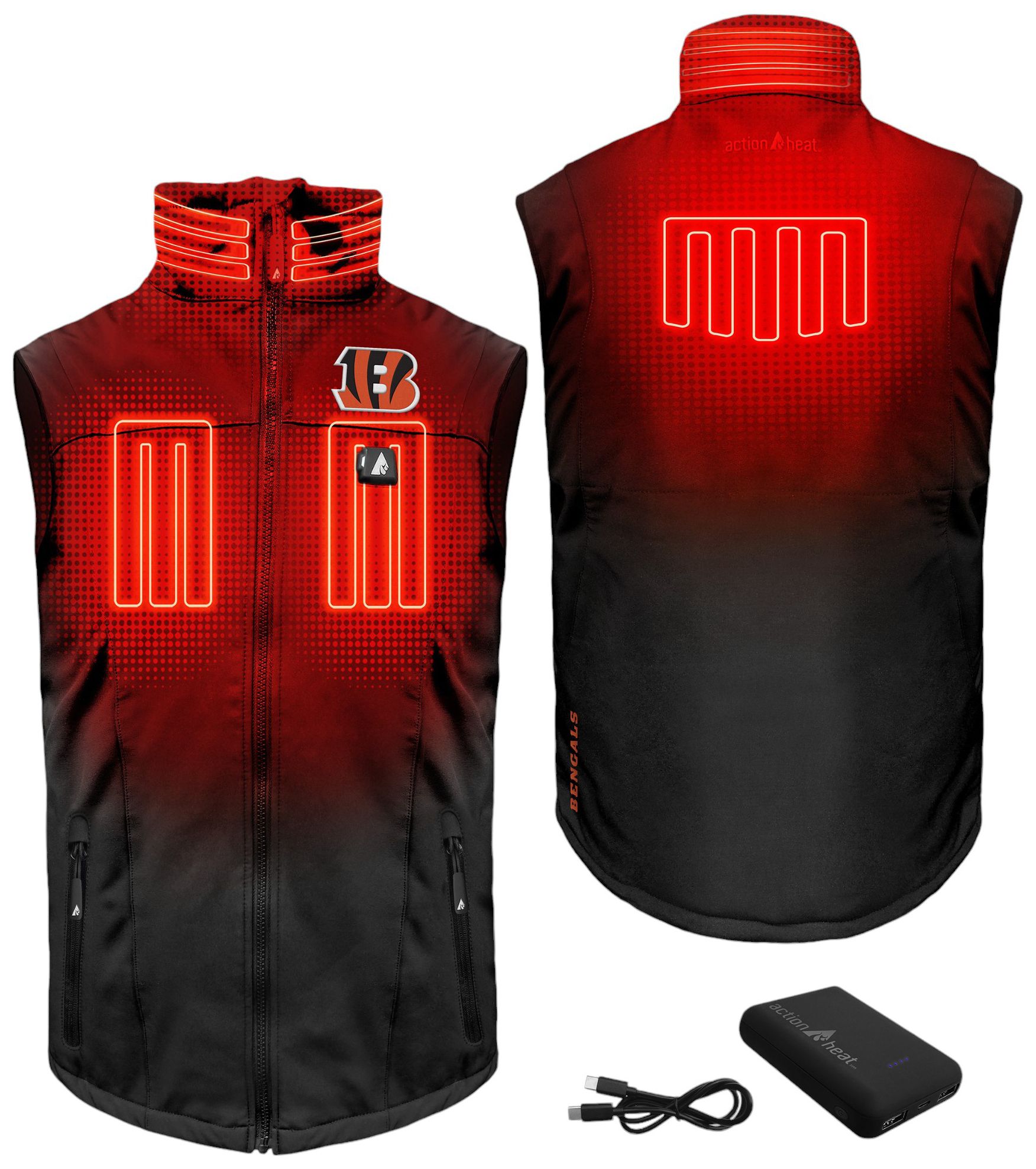 ActionHeat Men's Cincinnati Bengals Black 5V Battery Heated Softshell Vest product image