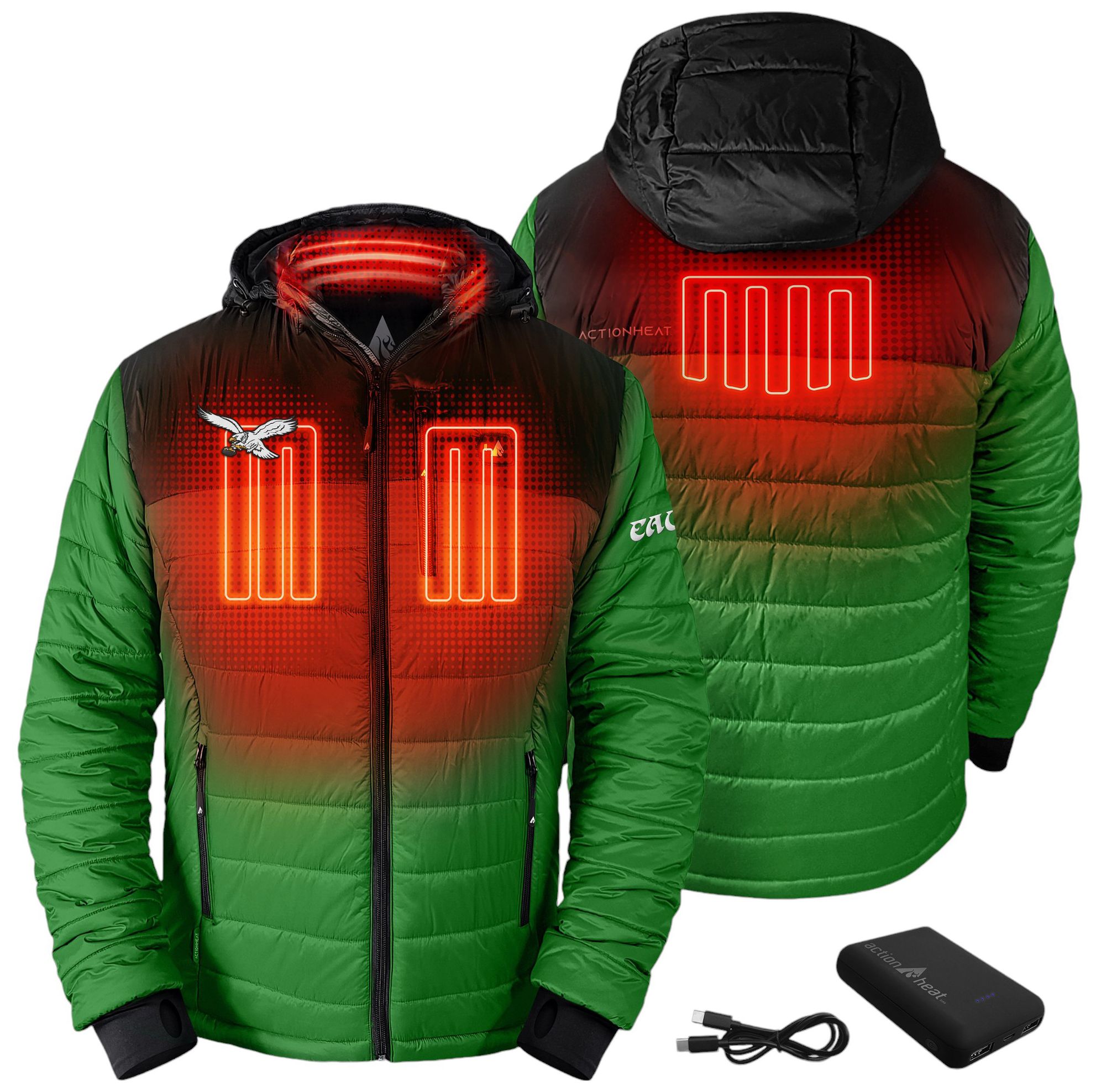 ActionHeat Men's Philadelphia Eagles Green 5V Battery Heated Puffer Jacket product image