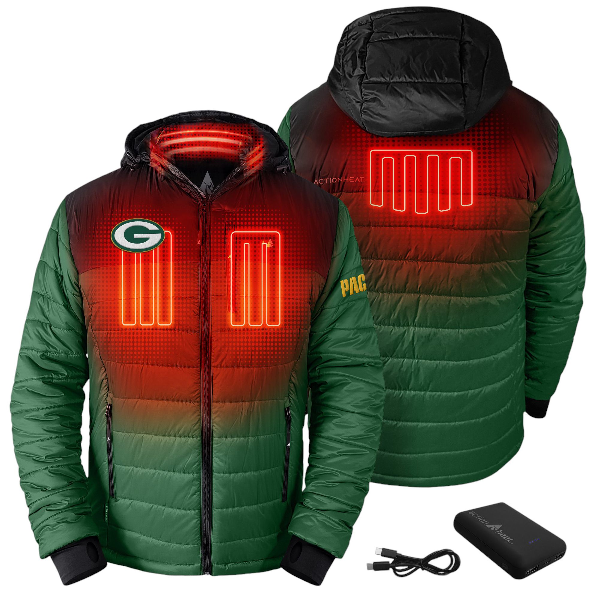 ActionHeat Men's Green Bay Packers Green 5V Battery Heated Puffer Jacket product image