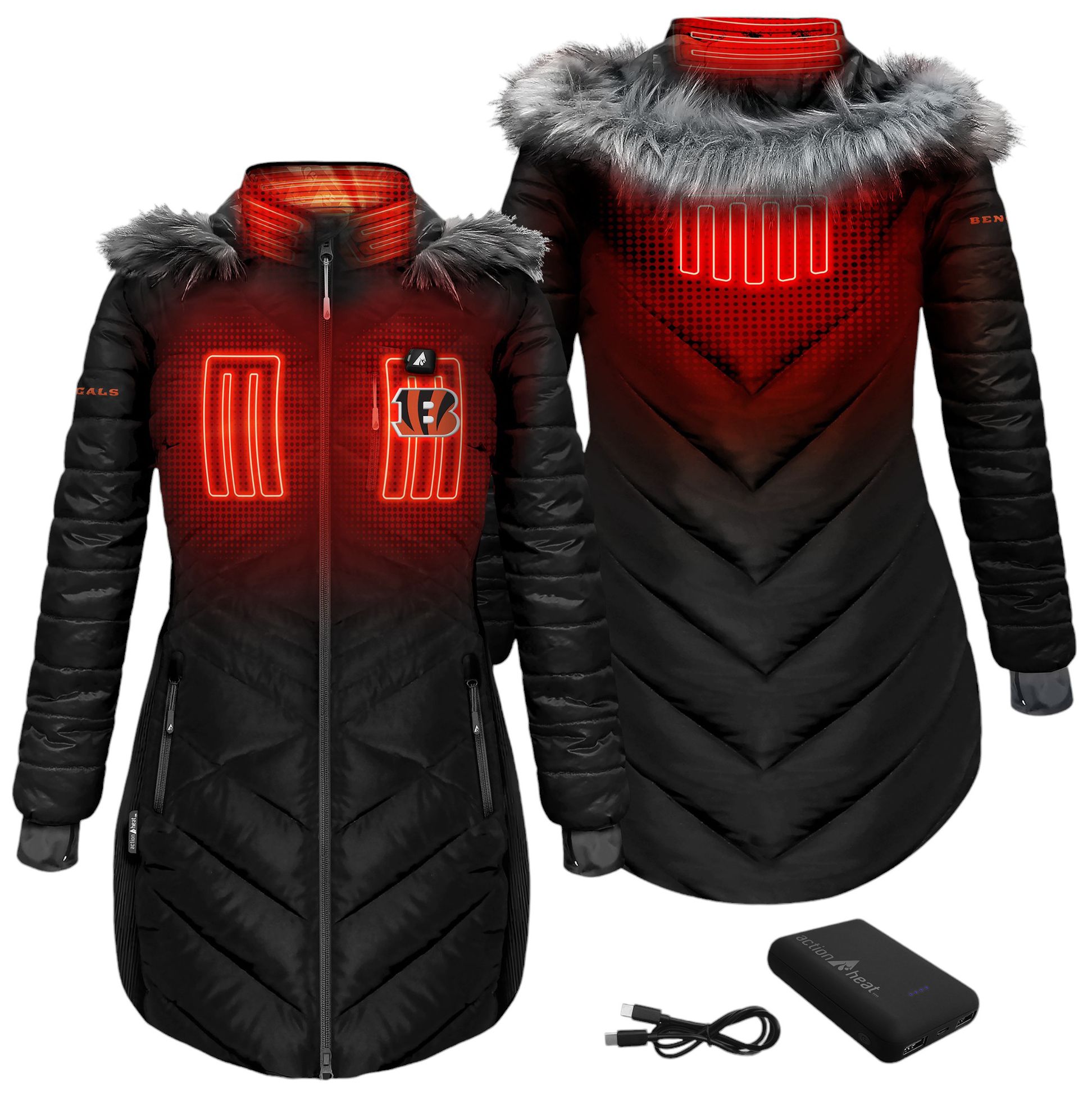ActionHeat Women's Cincinnati Bengals Black 5V Battery Heated Puffer Jacket product image