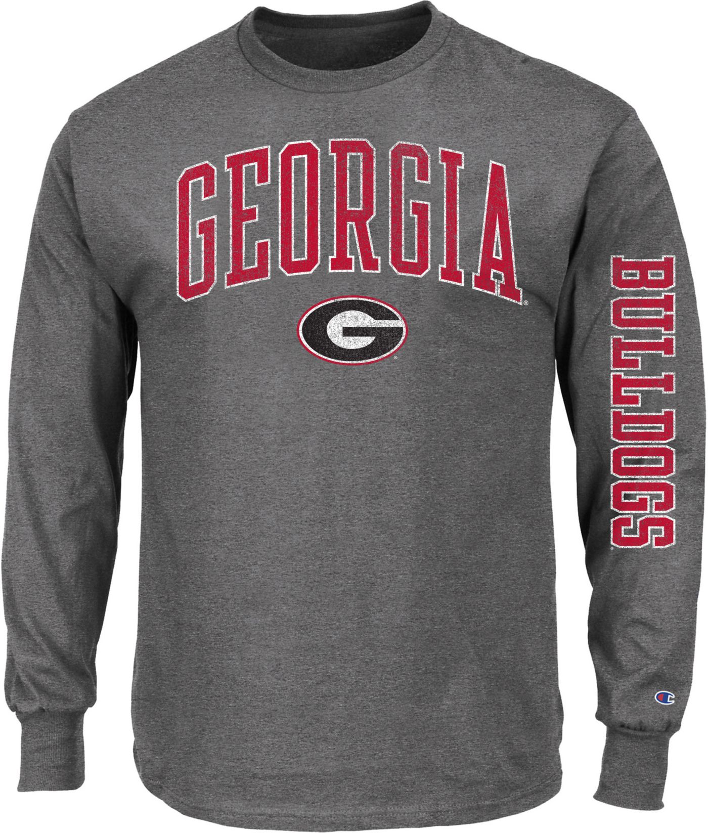 Champion Men s Georgia Bulldogs Heather Grey Big Tall 2 Hit Long Sleeve T Shirt 3XLT Gray