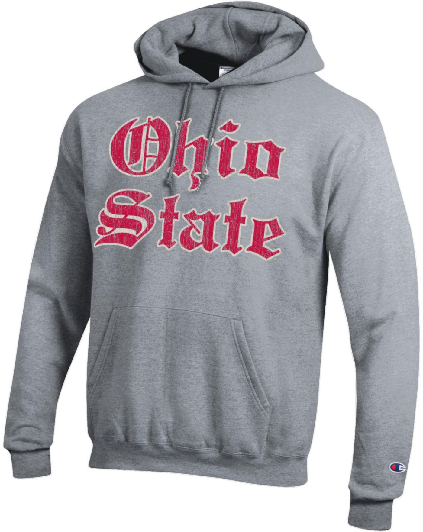 Champion Men s Ohio State Buckeyes Grey Script Pullover Hoodie Medium