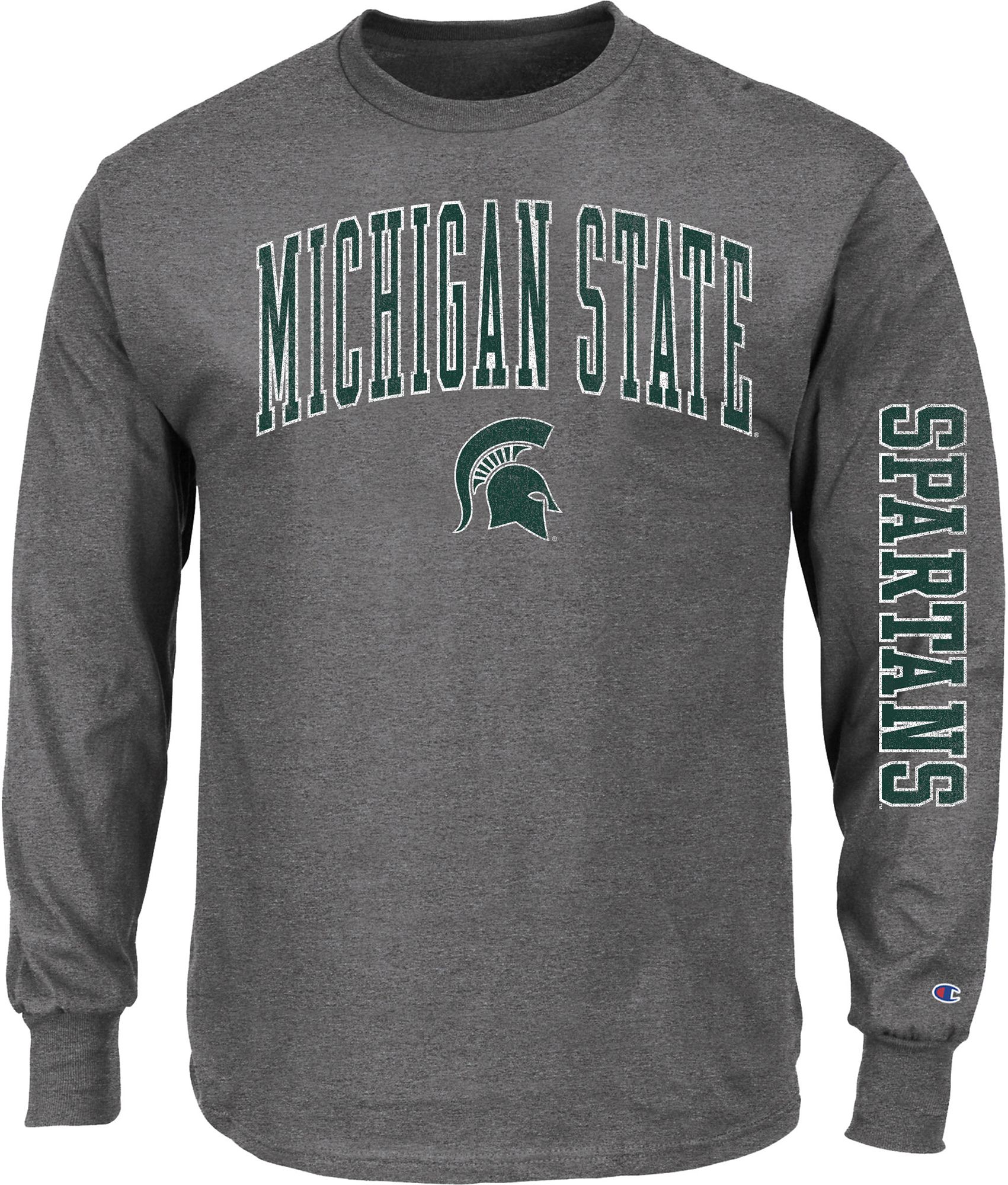 Champion Men's Michigan State Spartans Heather Grey Big & Tall 2 Hit Long Sleeve T-Shirt product image