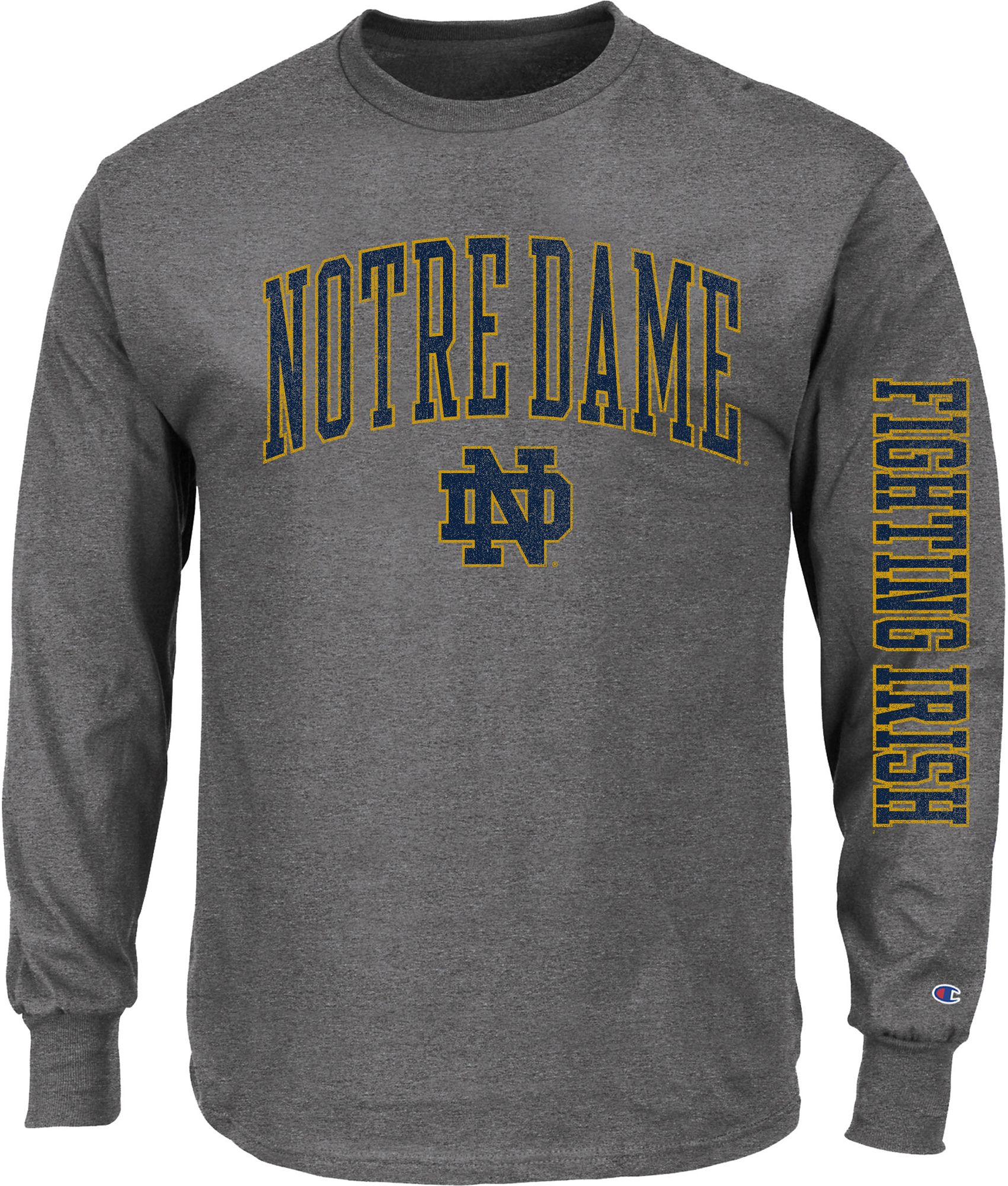 Champion Men's Notre Dame Fighting Irish Heather Grey Big & Tall 2 Hit Long Sleeve T-Shirt product image