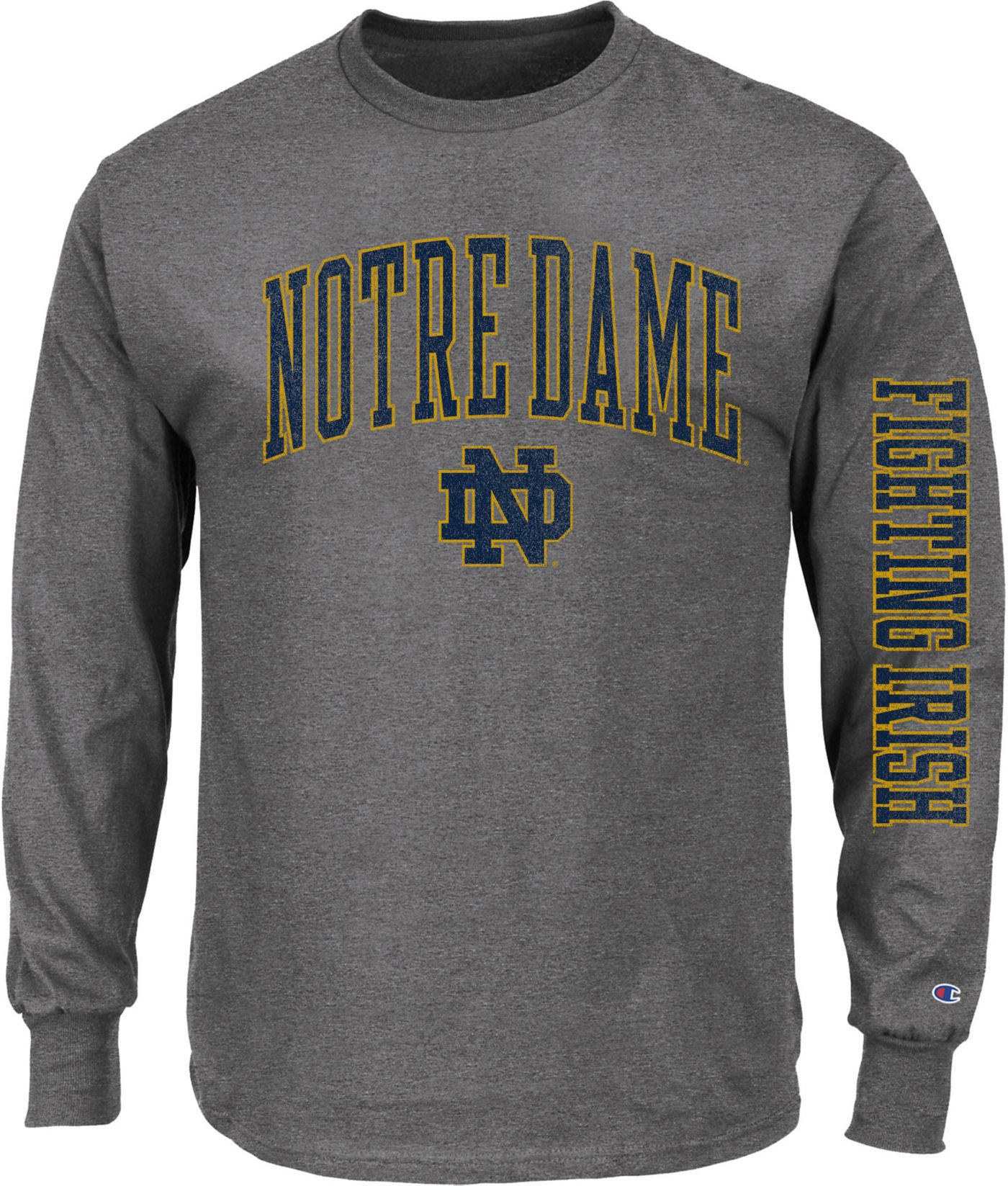 Champion Men s Notre Dame Fighting Irish Heather Grey Big Tall 2 Hit Long Sleeve T Shirt XLT Gray