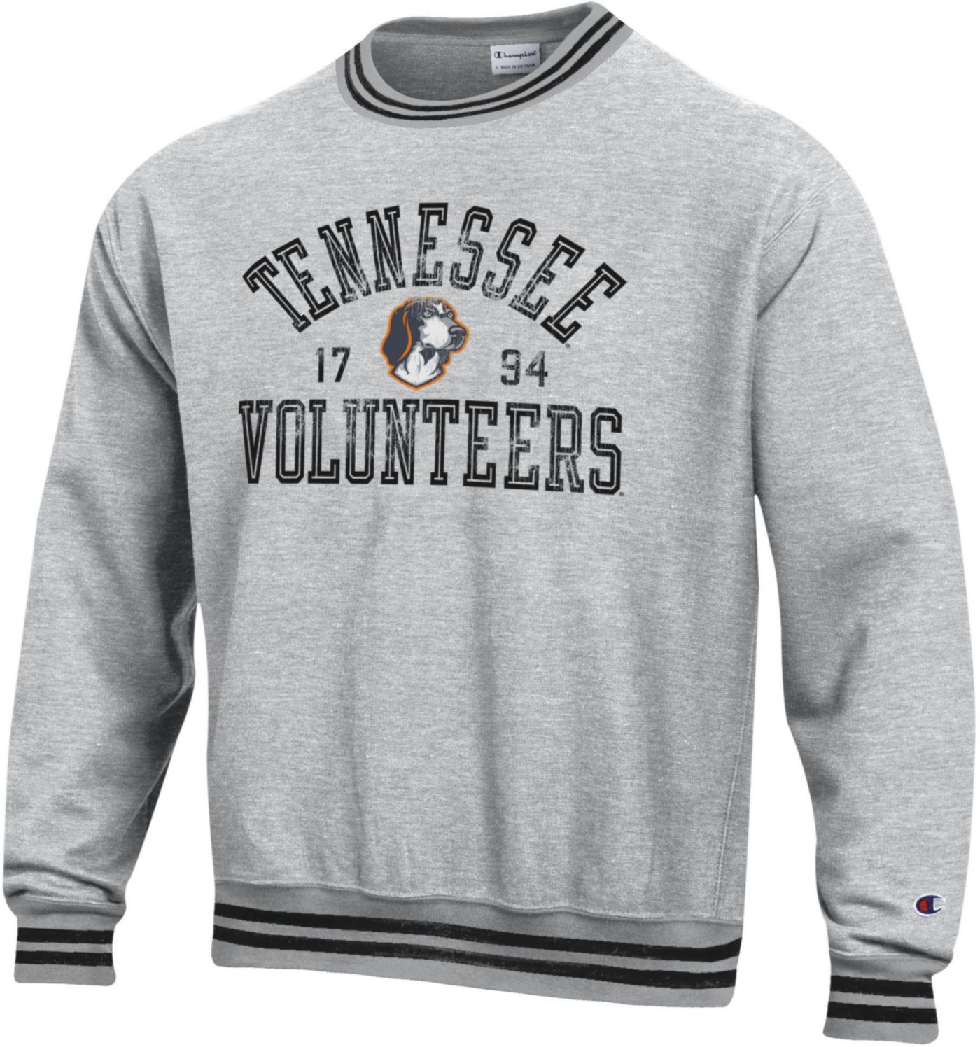 Champion Men s Tennessee Volunteers Grey Reverse Weave Yarn Dye Ribbed Pullover Crew Sweatshirt XL