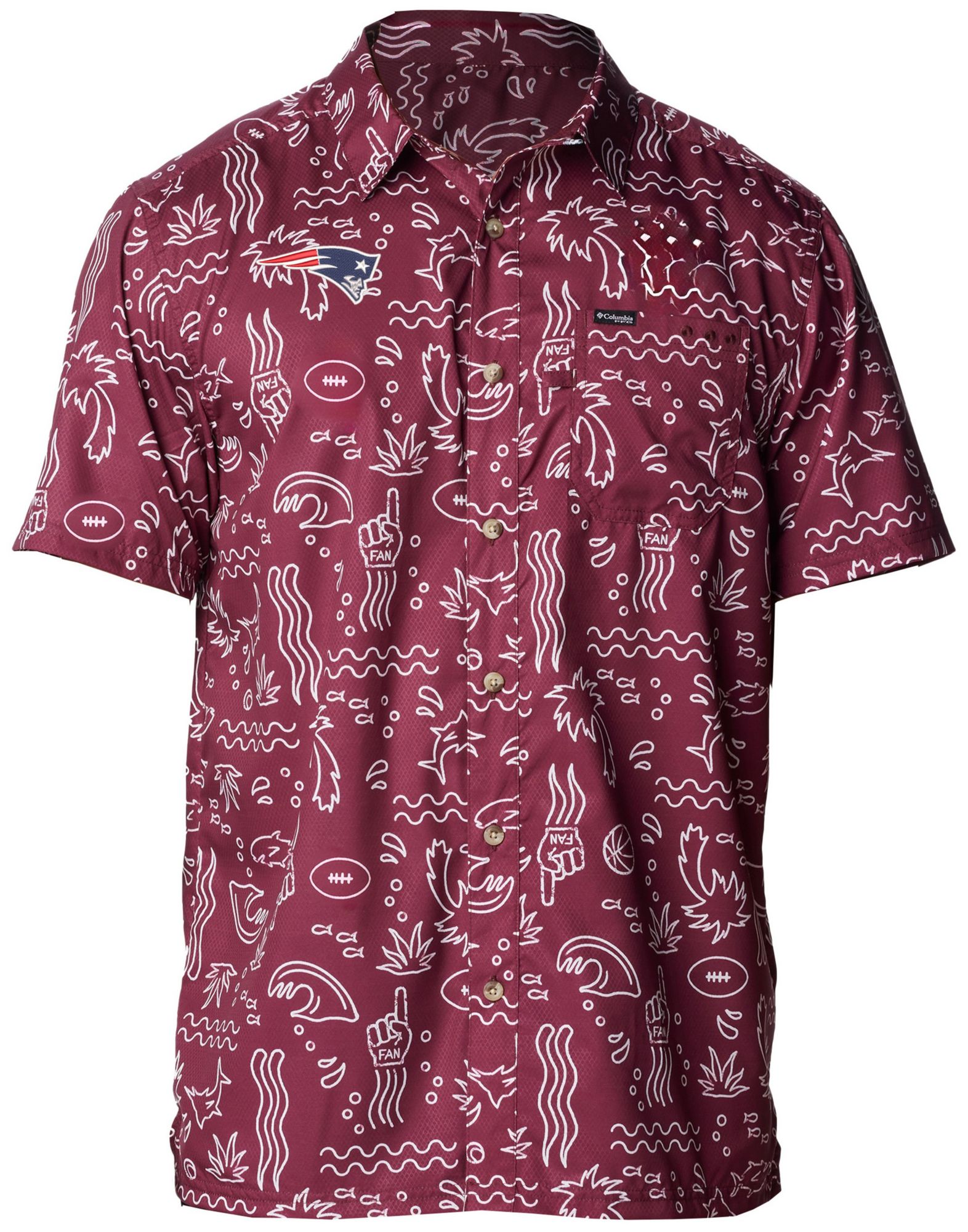 Columbia Men's New England Patriots Red Super Slack Tide Button-Up Camp Shirt product image